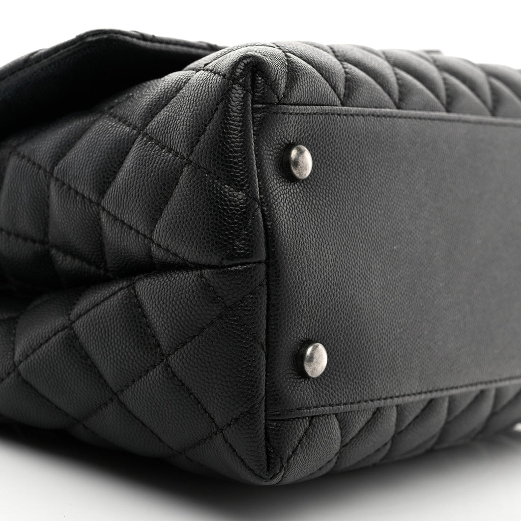 Caviar Lizard Embossed Quilted Small Coco Handle Flap Black