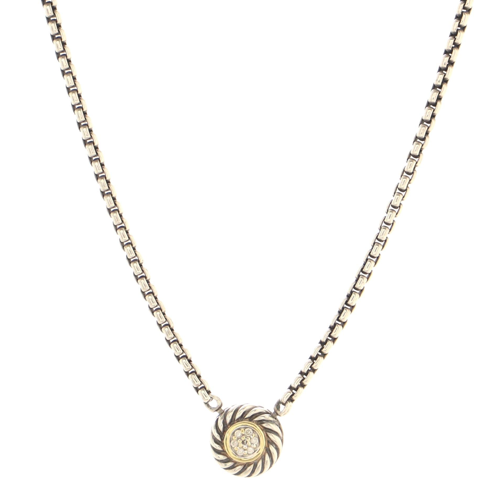 Cookie Pendant Necklace Sterling Silver with 18K Yellow Gold and Diamonds 12mm
