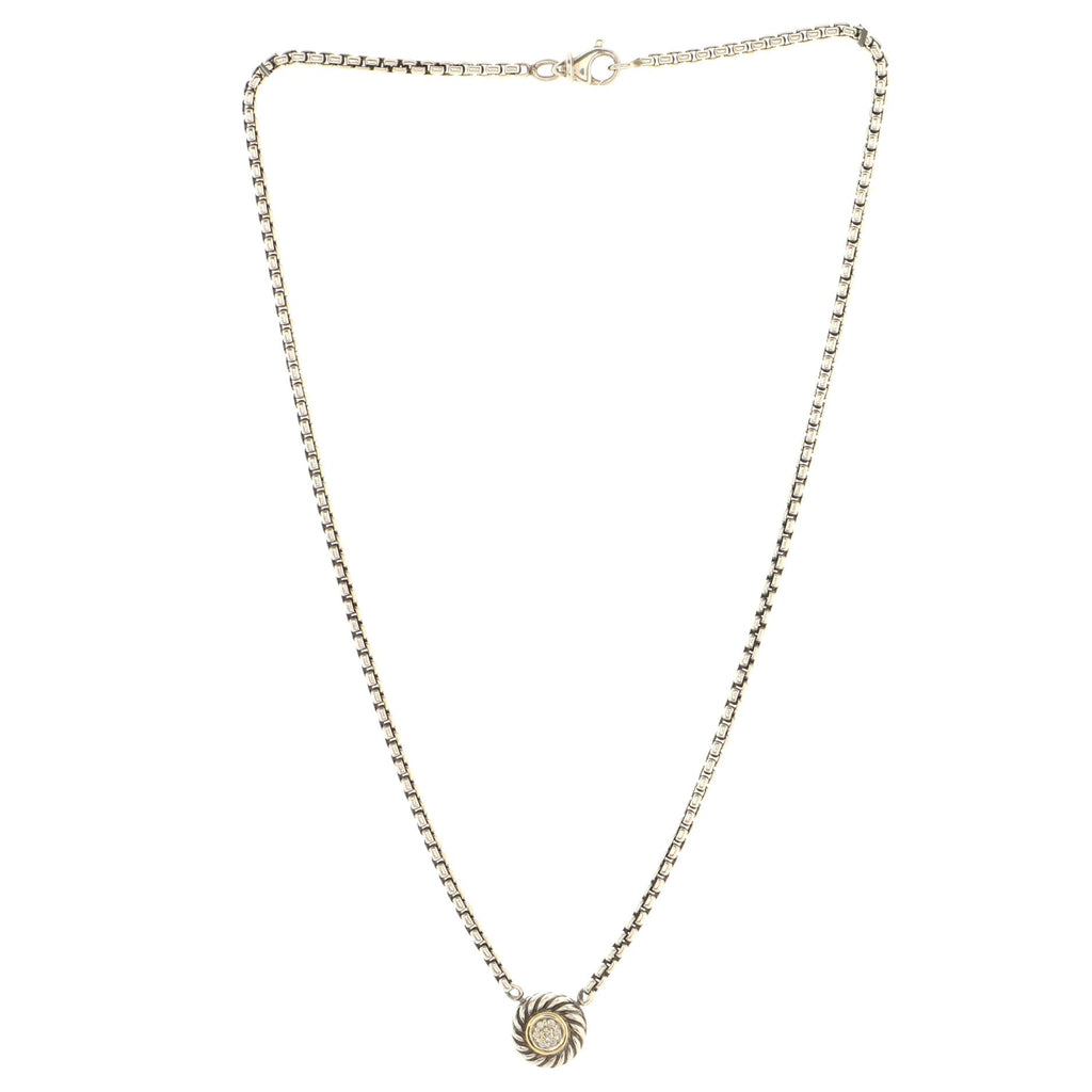 Cookie Pendant Necklace Sterling Silver with 18K Yellow Gold and Diamonds 12mm