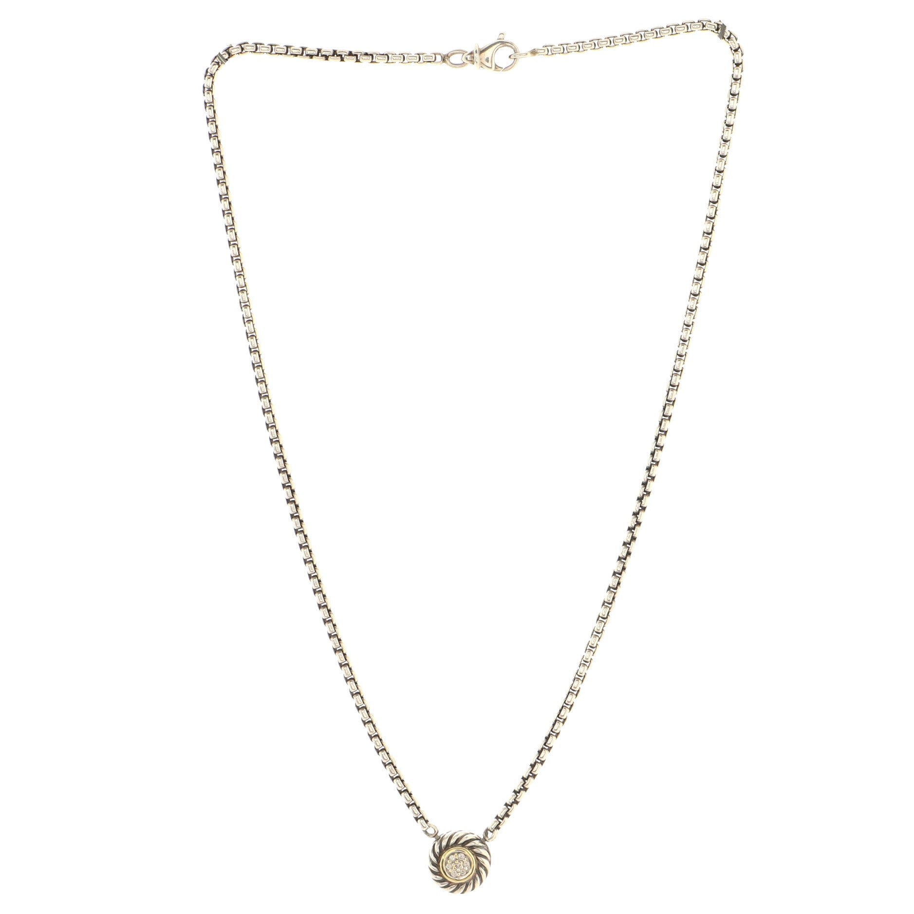 Cookie Pendant Necklace Sterling Silver with 18K Yellow Gold and Diamonds 12mm