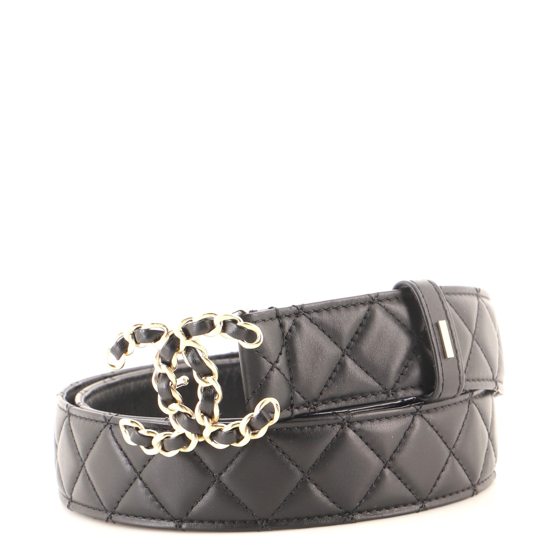 Woven Chain CC Buckle Belt Quilted Leather Medium 95