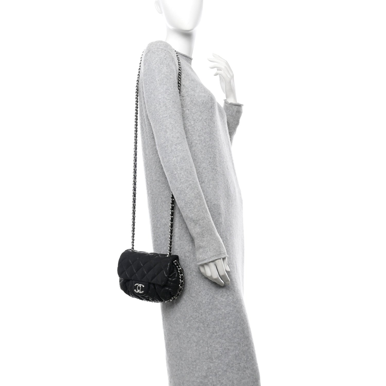 Washed Lambskin Quilted Mini Chain Around Flap Black