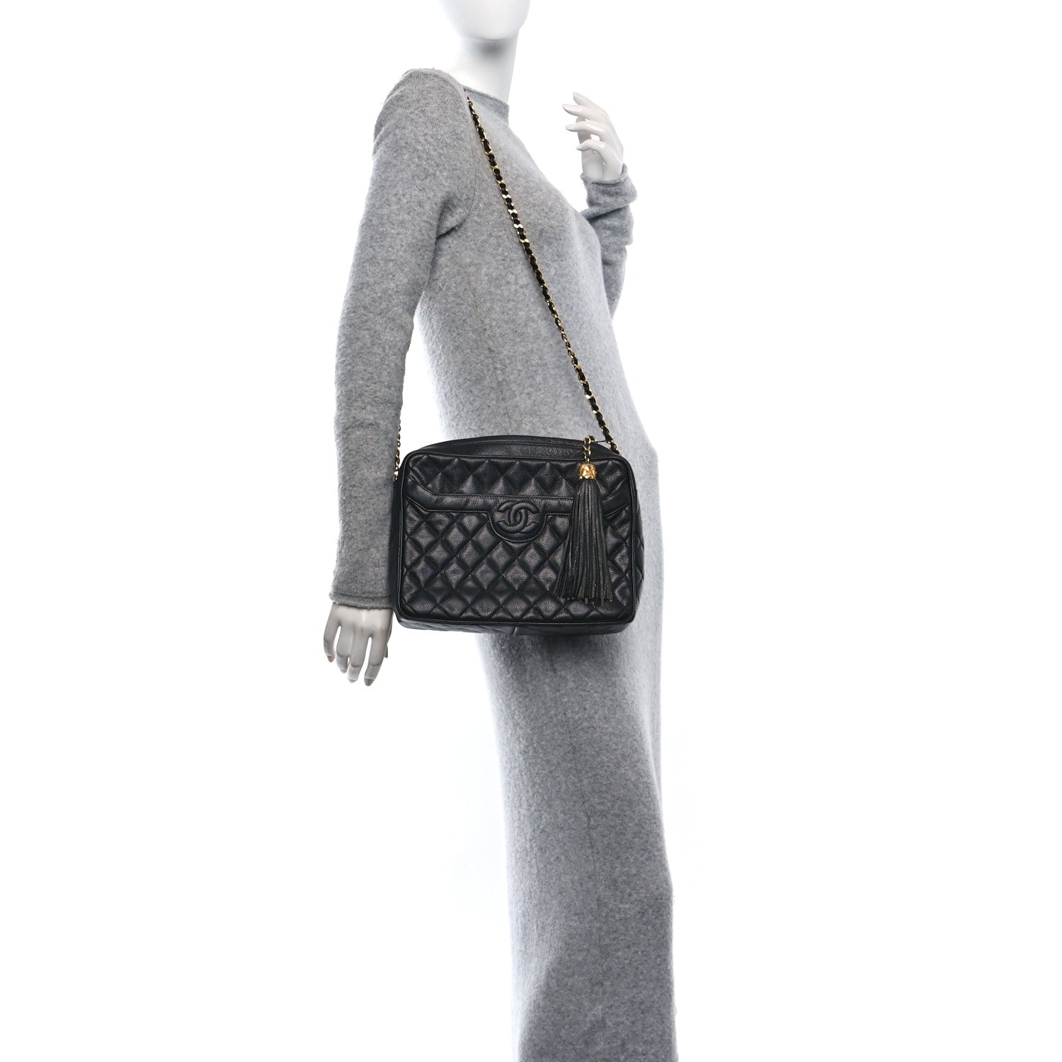 Caviar Quilted Camera Case Black