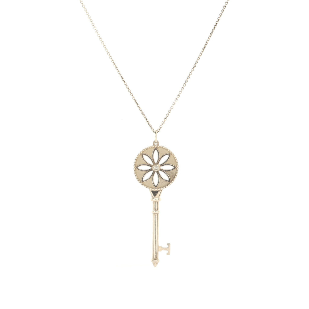 Daisy Key Pendant Necklace Sterling Silver with Diamond Small