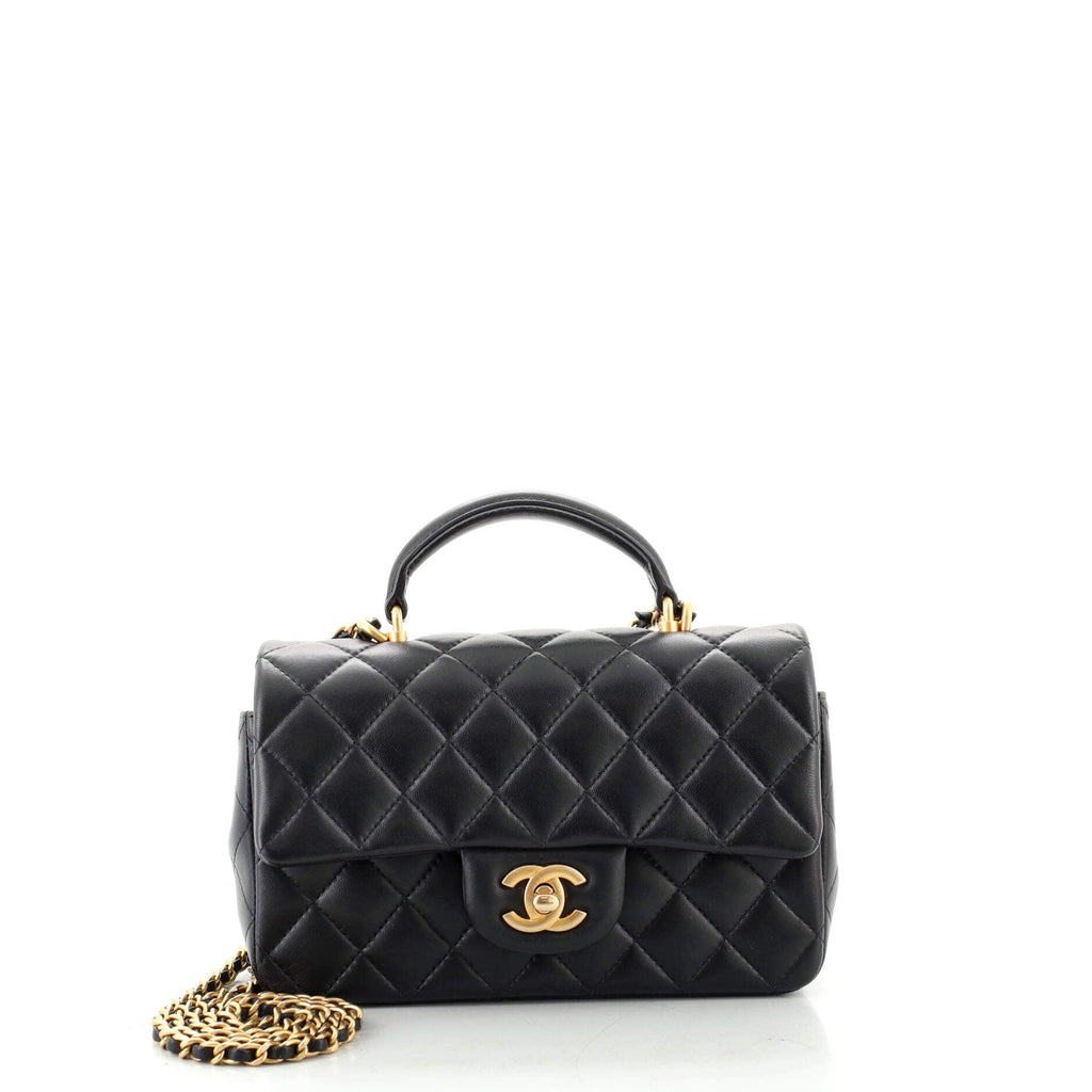 Classic Single Flap Top Handle Bag Quilted Lambskin Mini