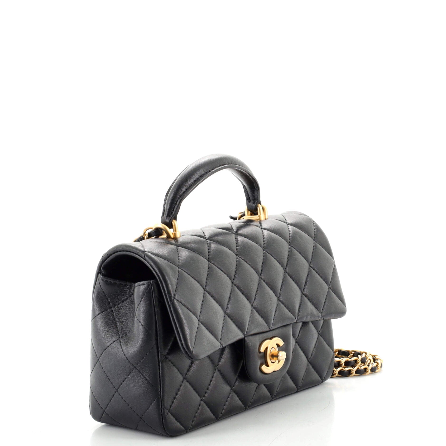 Classic Single Flap Top Handle Bag Quilted Lambskin Mini