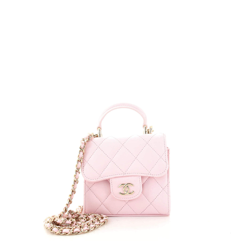 Square Classic Flap Top Handle Clutch with Chain Quilted Lambskin