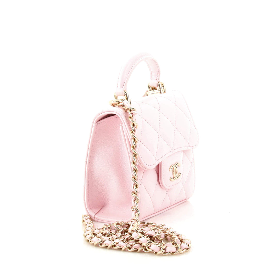 Square Classic Flap Top Handle Clutch with Chain Quilted Lambskin