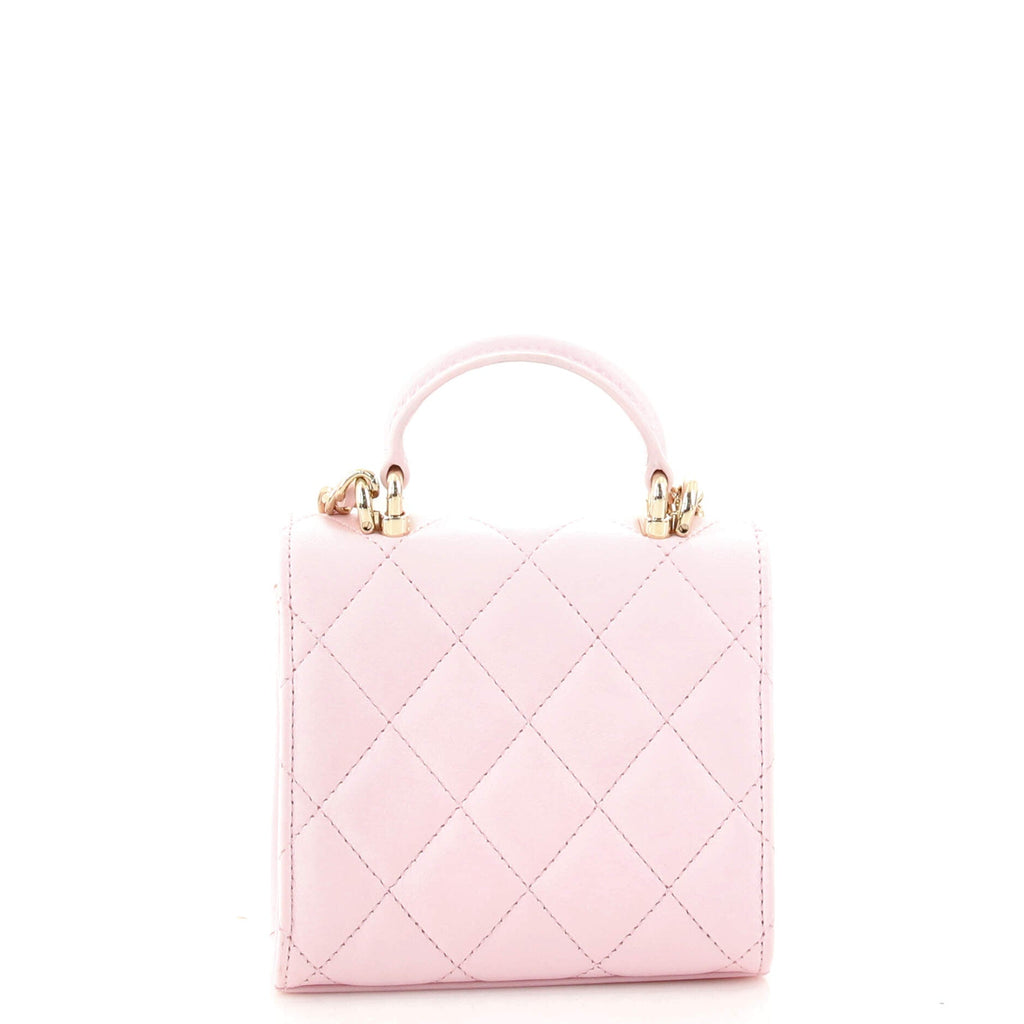 Square Classic Flap Top Handle Clutch with Chain Quilted Lambskin