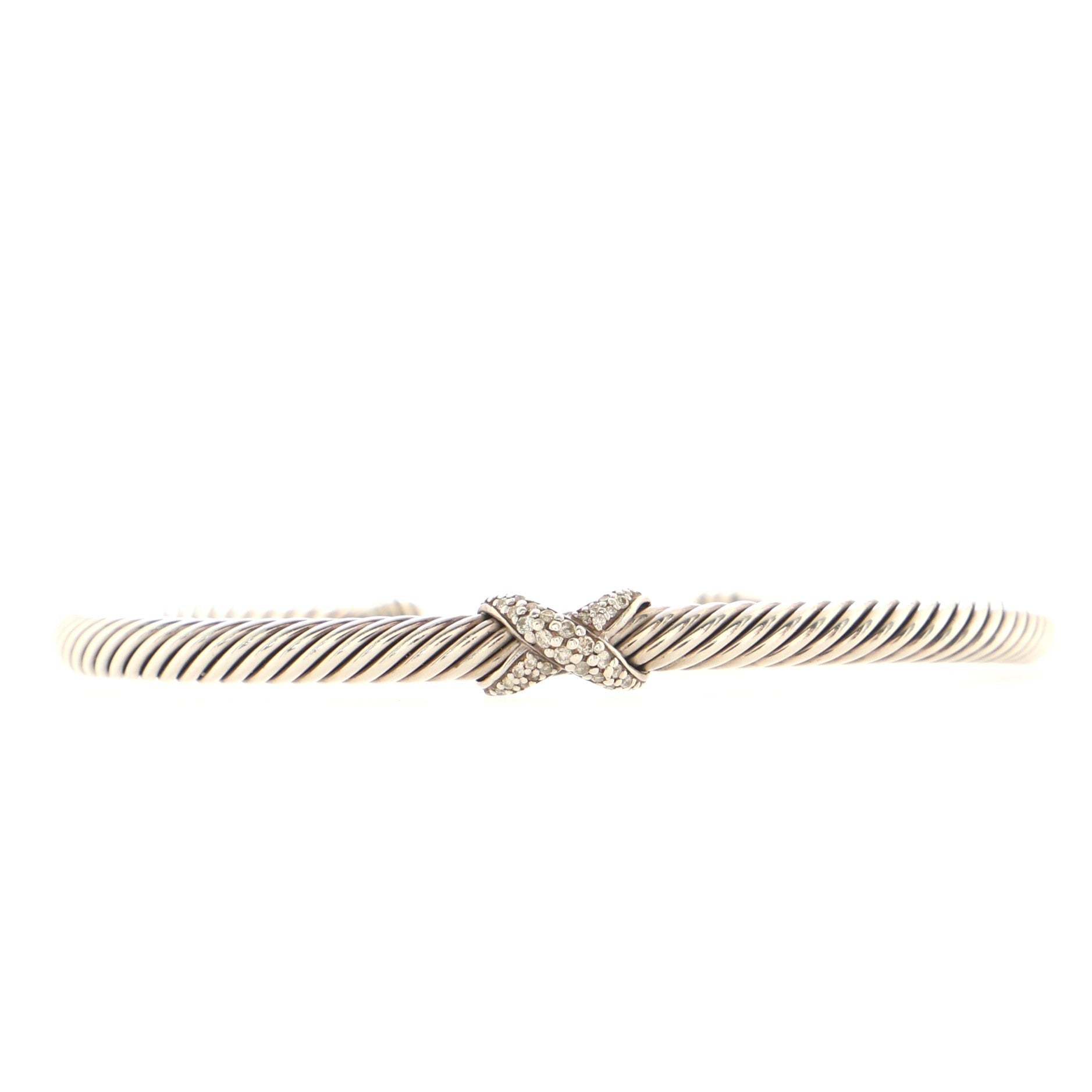 X Cable Bracelet Sterling Silver with Diamonds 4mm
