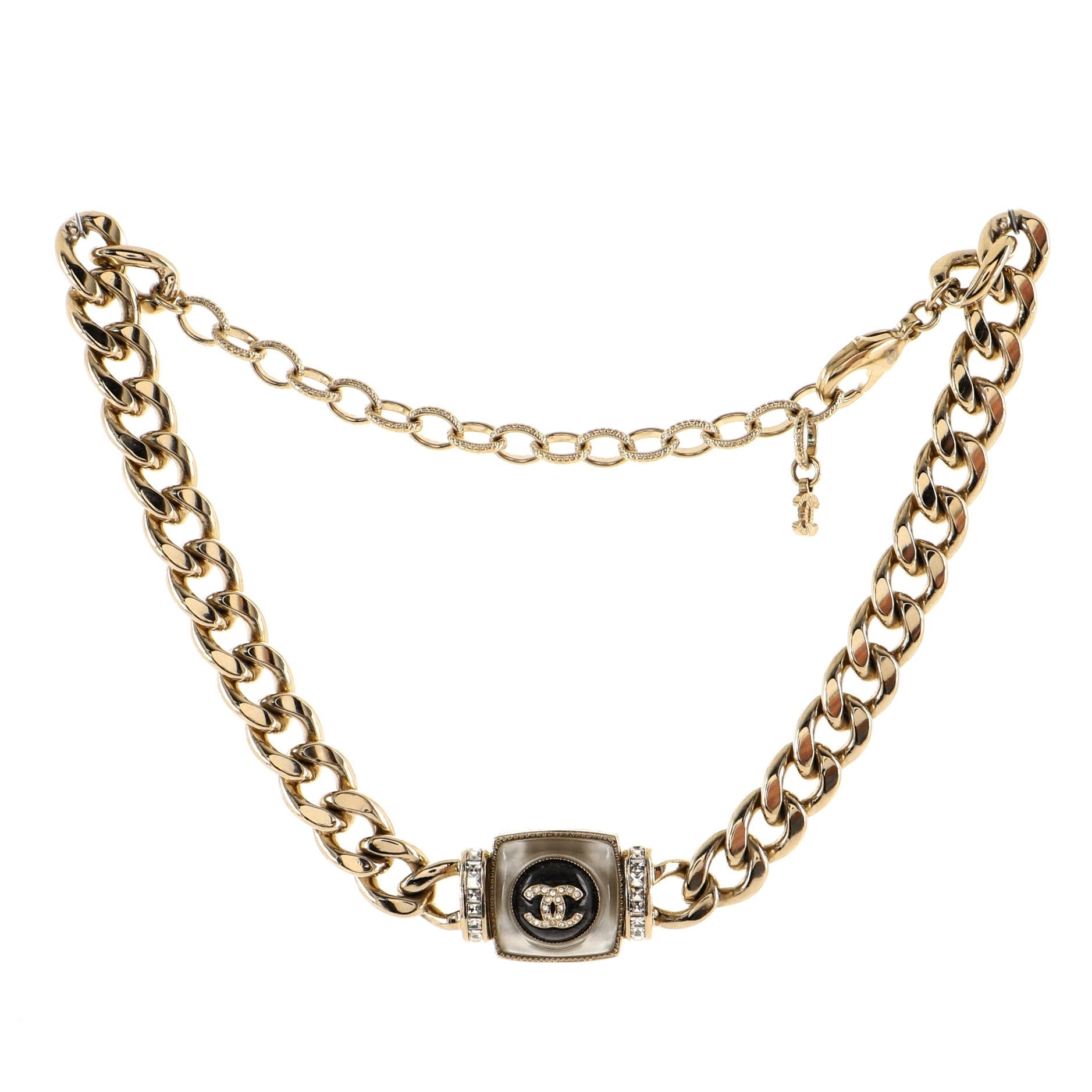 CC Square Pendant Chain Necklace Metal with Crystals and Resin