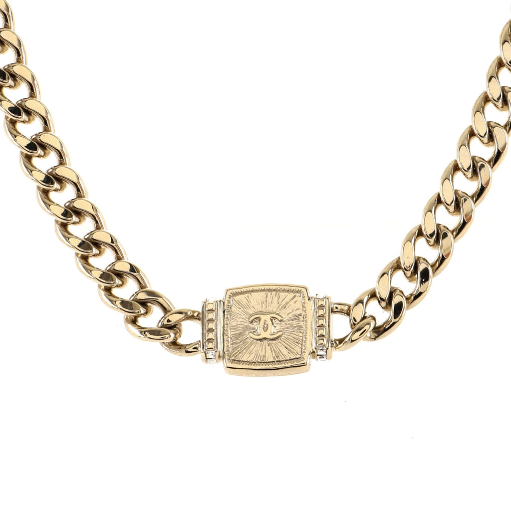 CC Square Pendant Chain Necklace Metal with Crystals and Resin