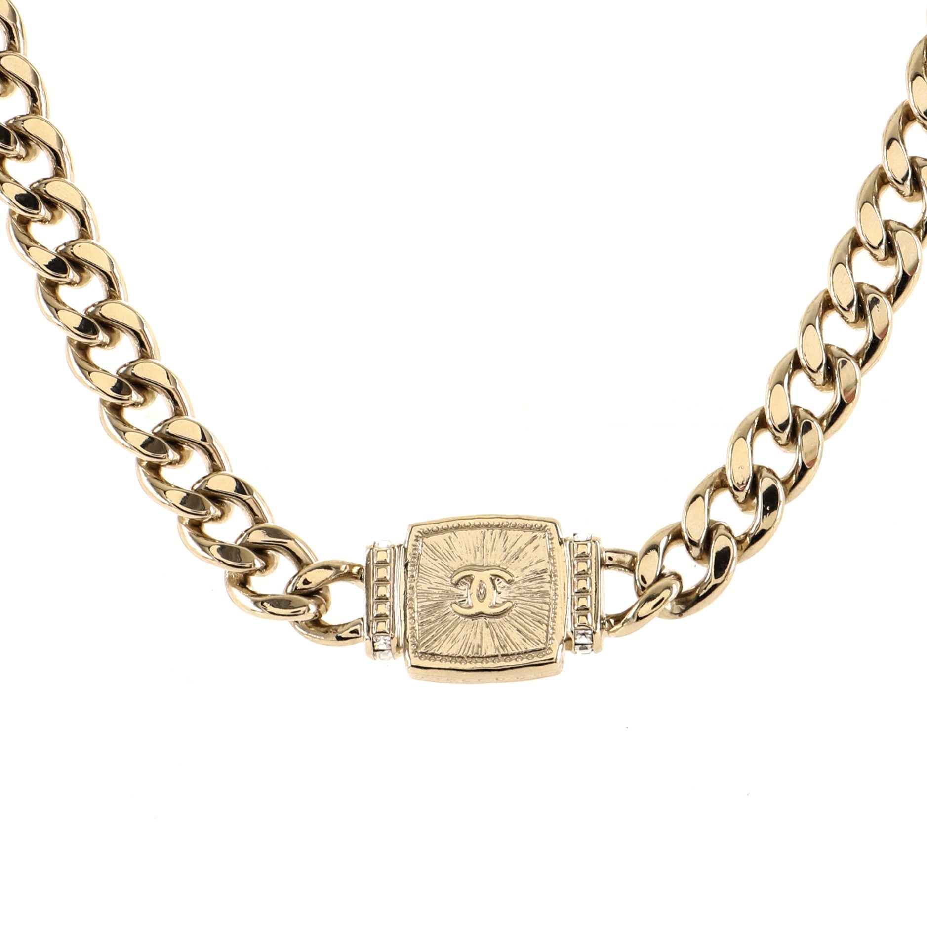 CC Square Pendant Chain Necklace Metal with Crystals and Resin