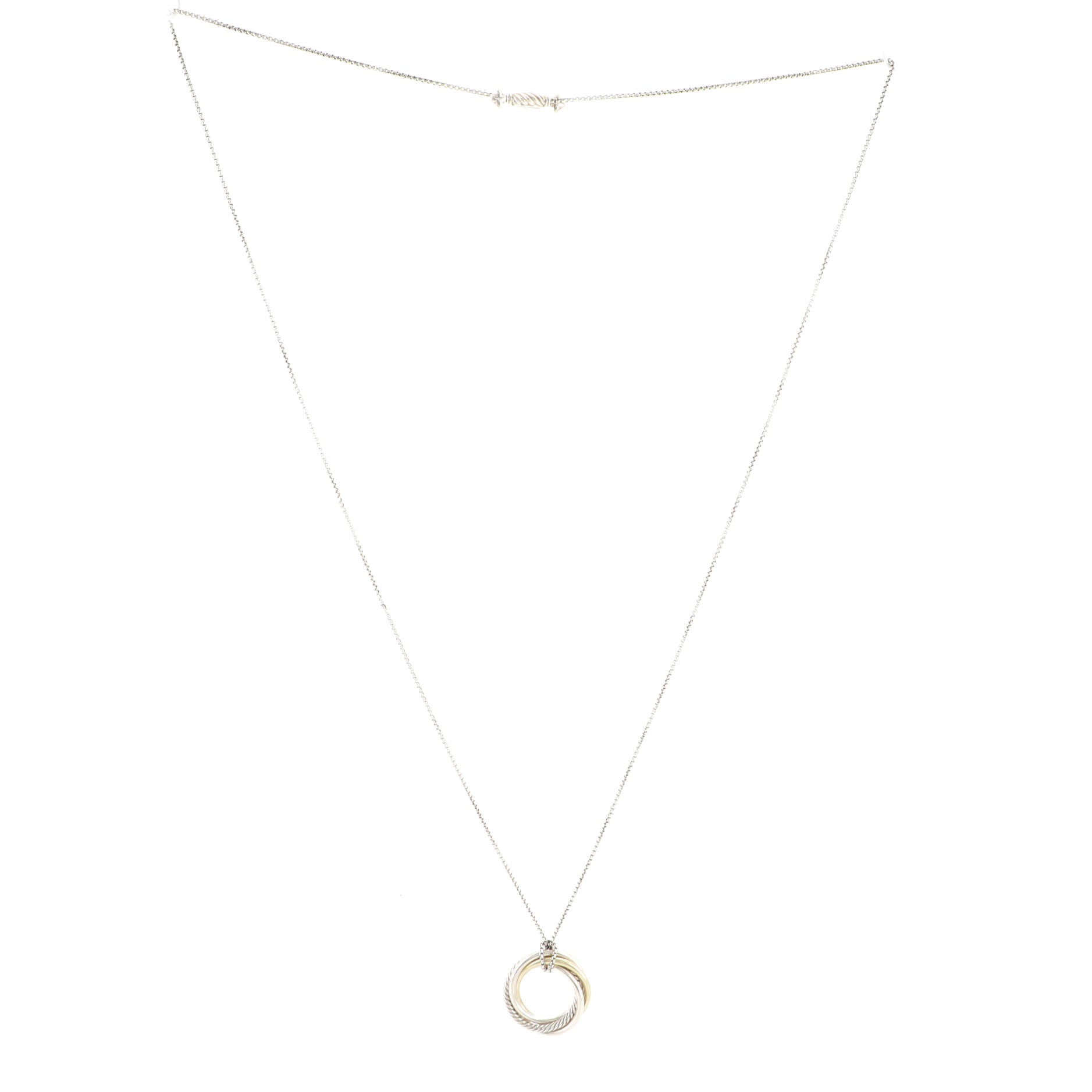 Crossover Pendant Necklace Sterling Silver with 14K Yellow Gold Small