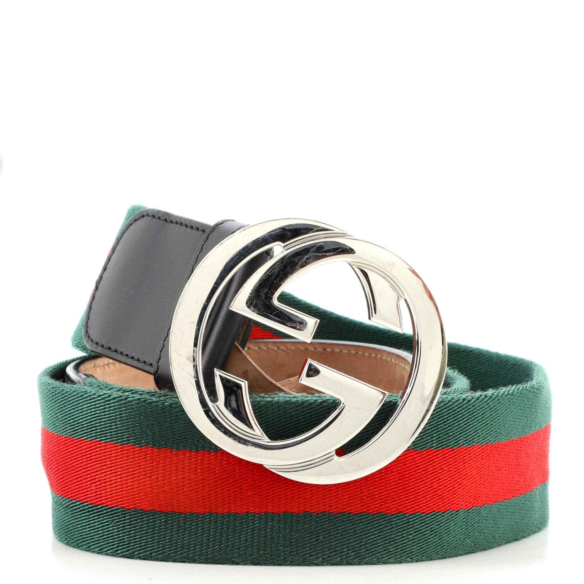 Interlocking G Web Belt Canvas and Leather Wide 90