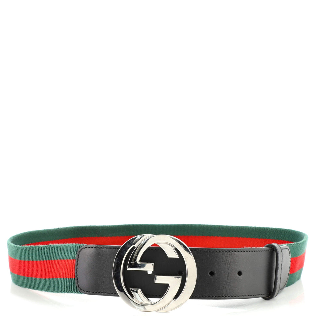 Interlocking G Web Belt Canvas and Leather Wide 90