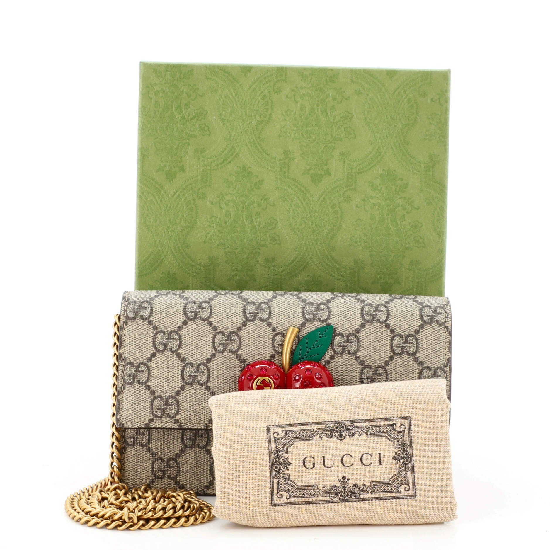 Cherries Wallet on Chain GG Coated Canvas Mini