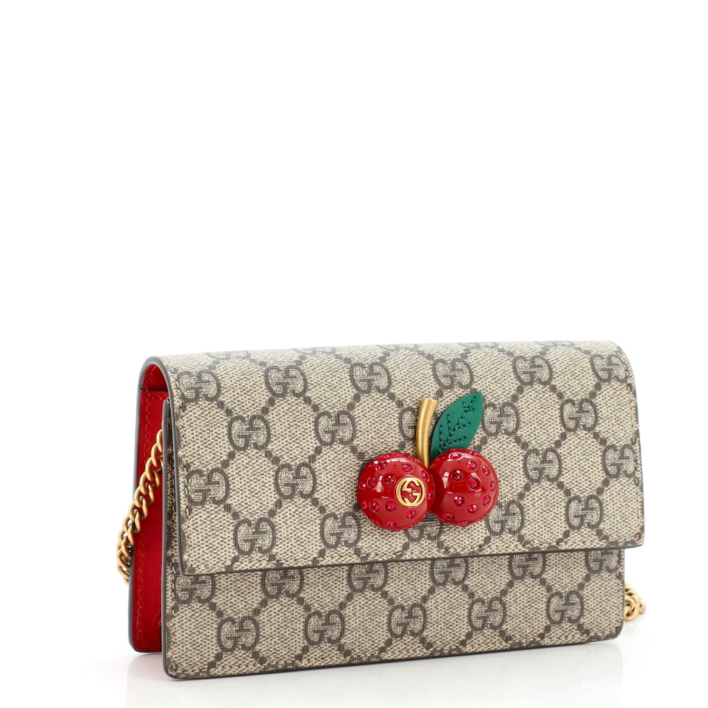Cherries Wallet on Chain GG Coated Canvas Mini