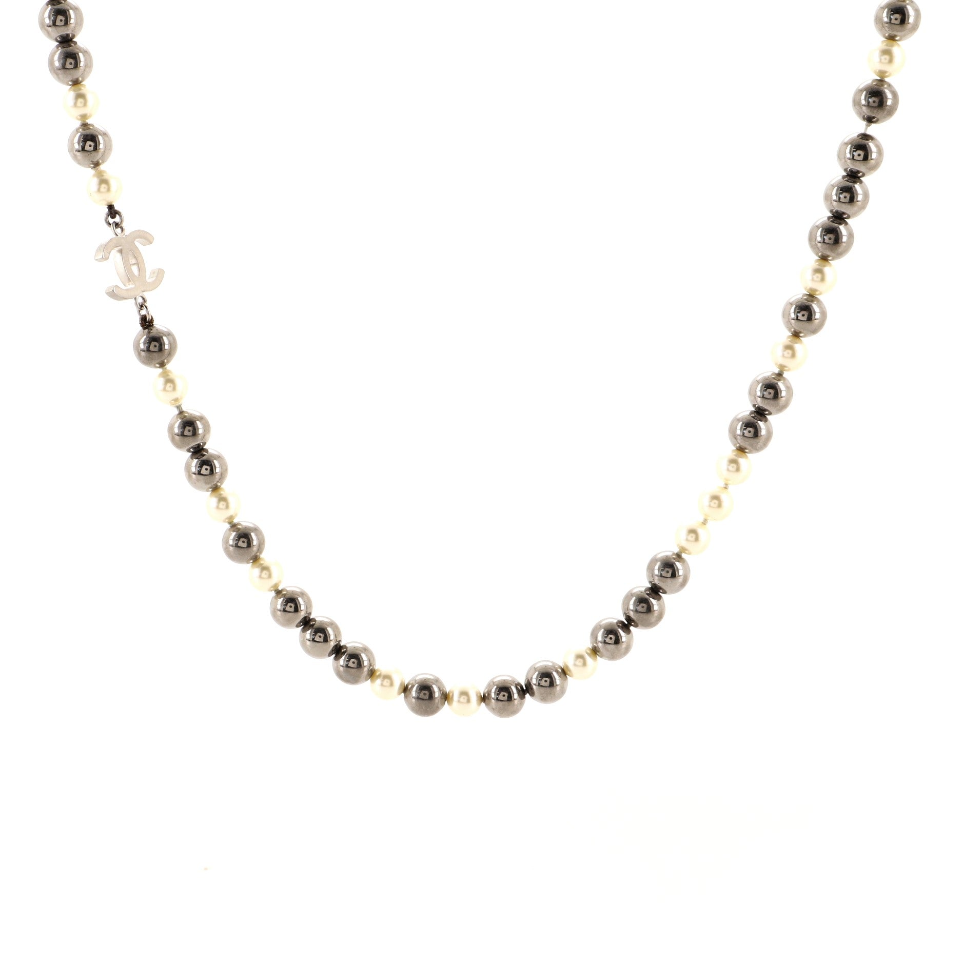 CC Long Necklace Faux Pearls and Metal