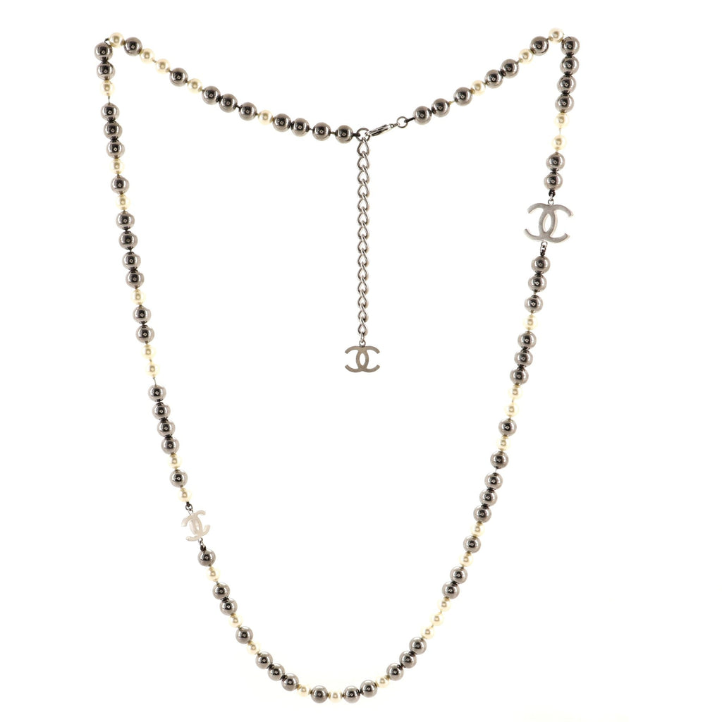 CC Long Necklace Faux Pearls and Metal