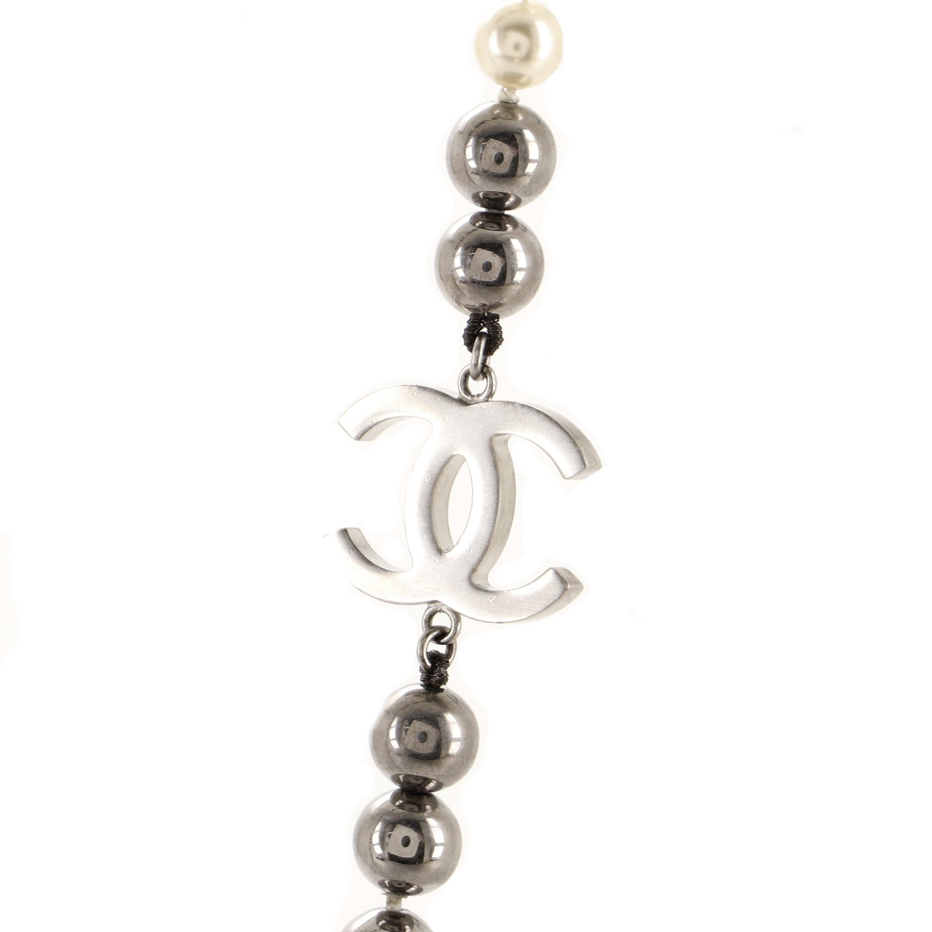 CC Long Necklace Faux Pearls and Metal