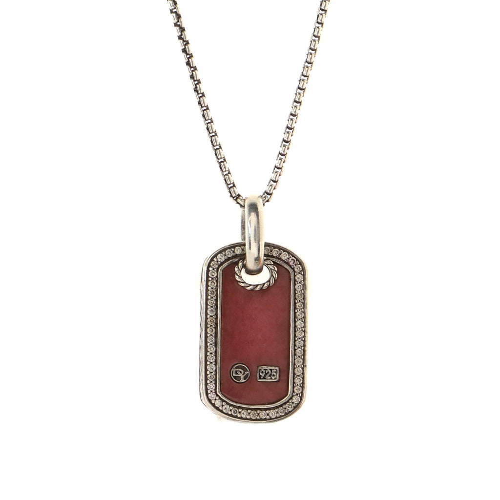 Dog Tag Pendant Necklace Sterling Silver with Rhodonite and Diamonds