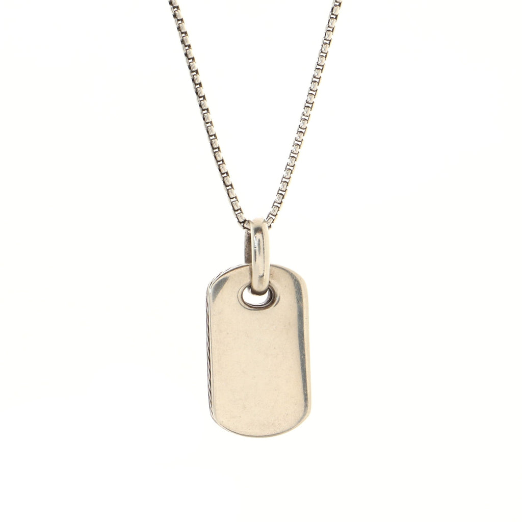 Dog Tag Pendant Necklace Sterling Silver with Rhodonite and Diamonds