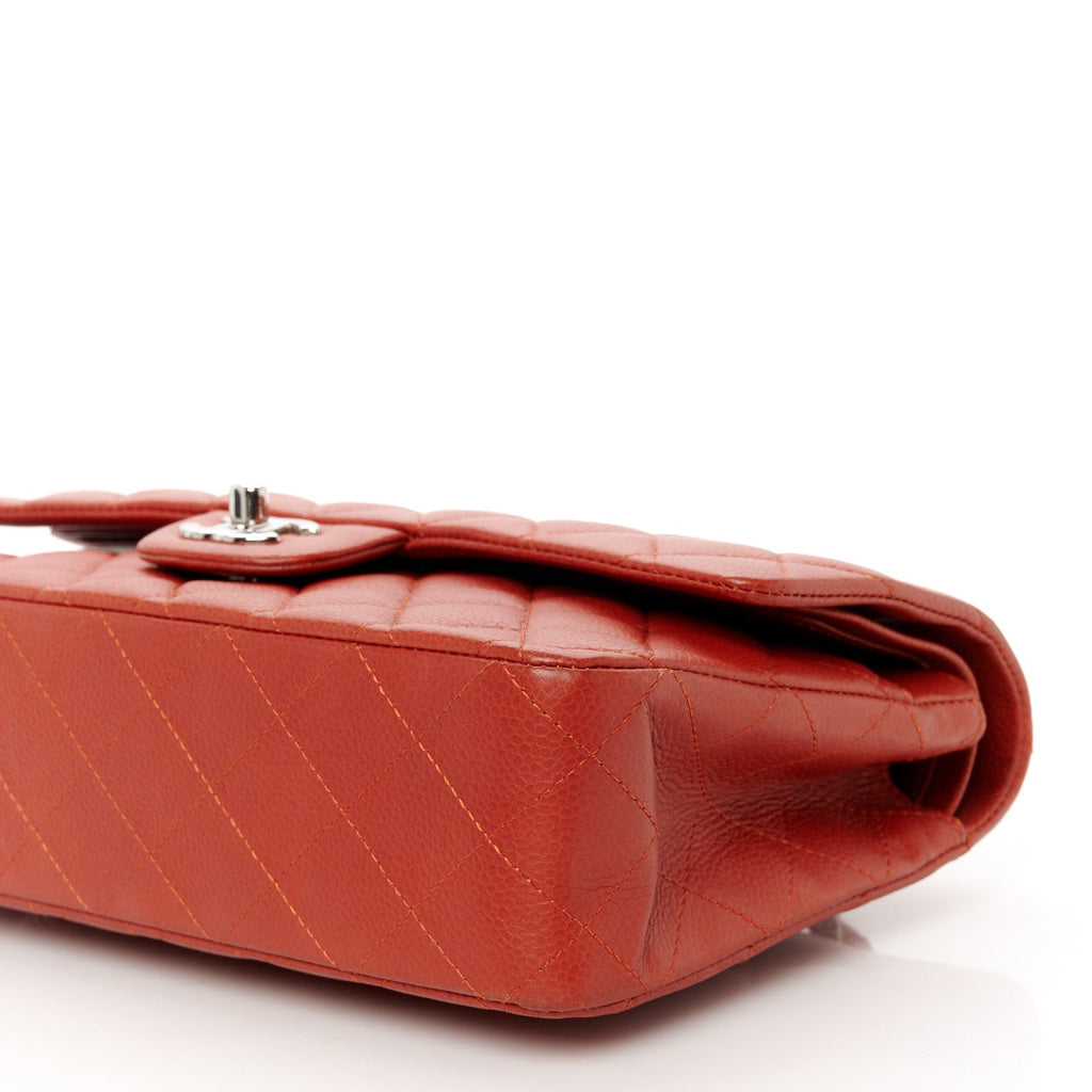 Caviar Quilted Medium Double Flap Red