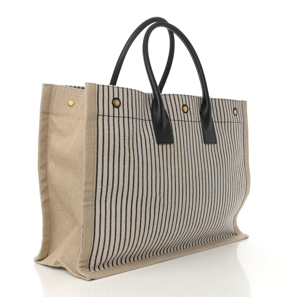 Embroidered Cotton Linen Rive Gauche Noe Tote Natural Black