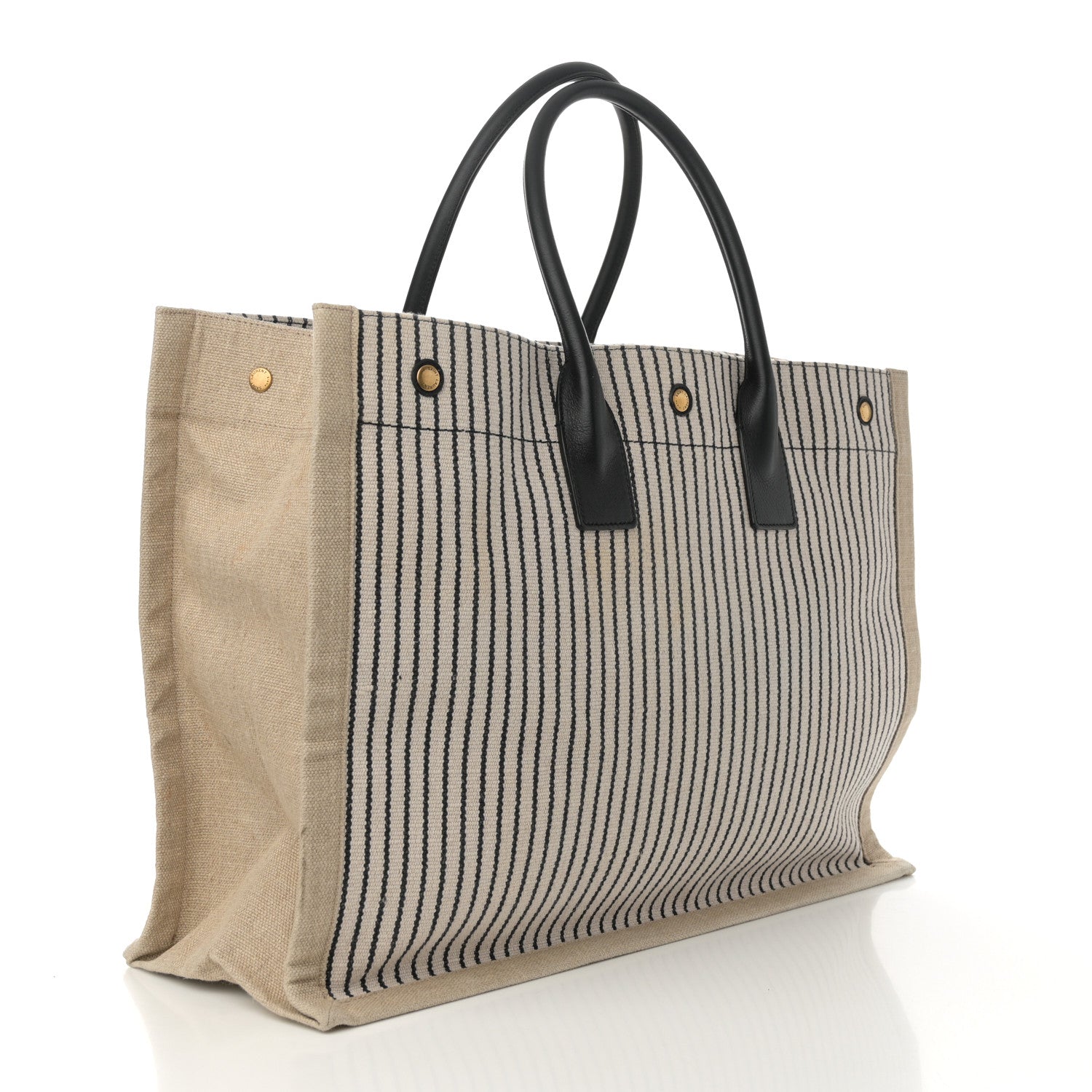Embroidered Cotton Linen Rive Gauche Noe Tote Natural Black