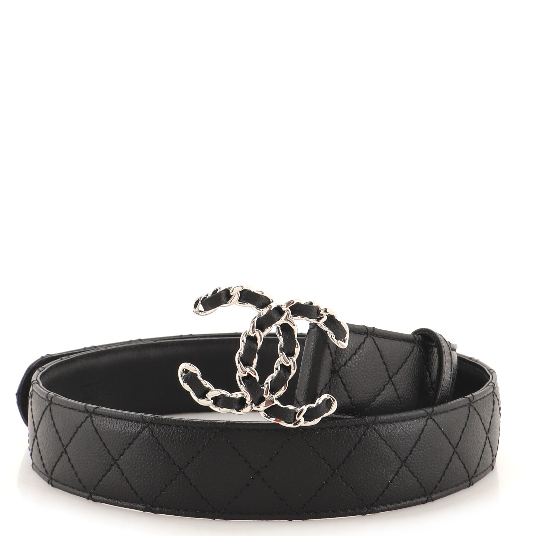 Woven Chain CC Buckle Belt Quilted Caviar Medium 80