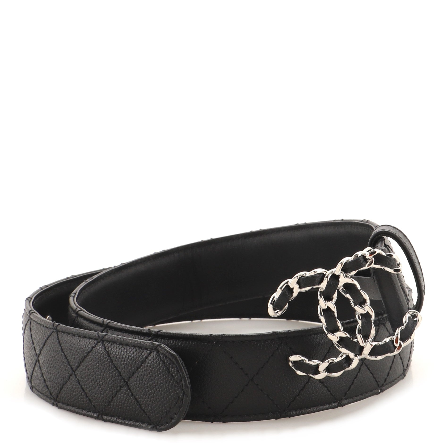 Woven Chain CC Buckle Belt Quilted Caviar Medium 80