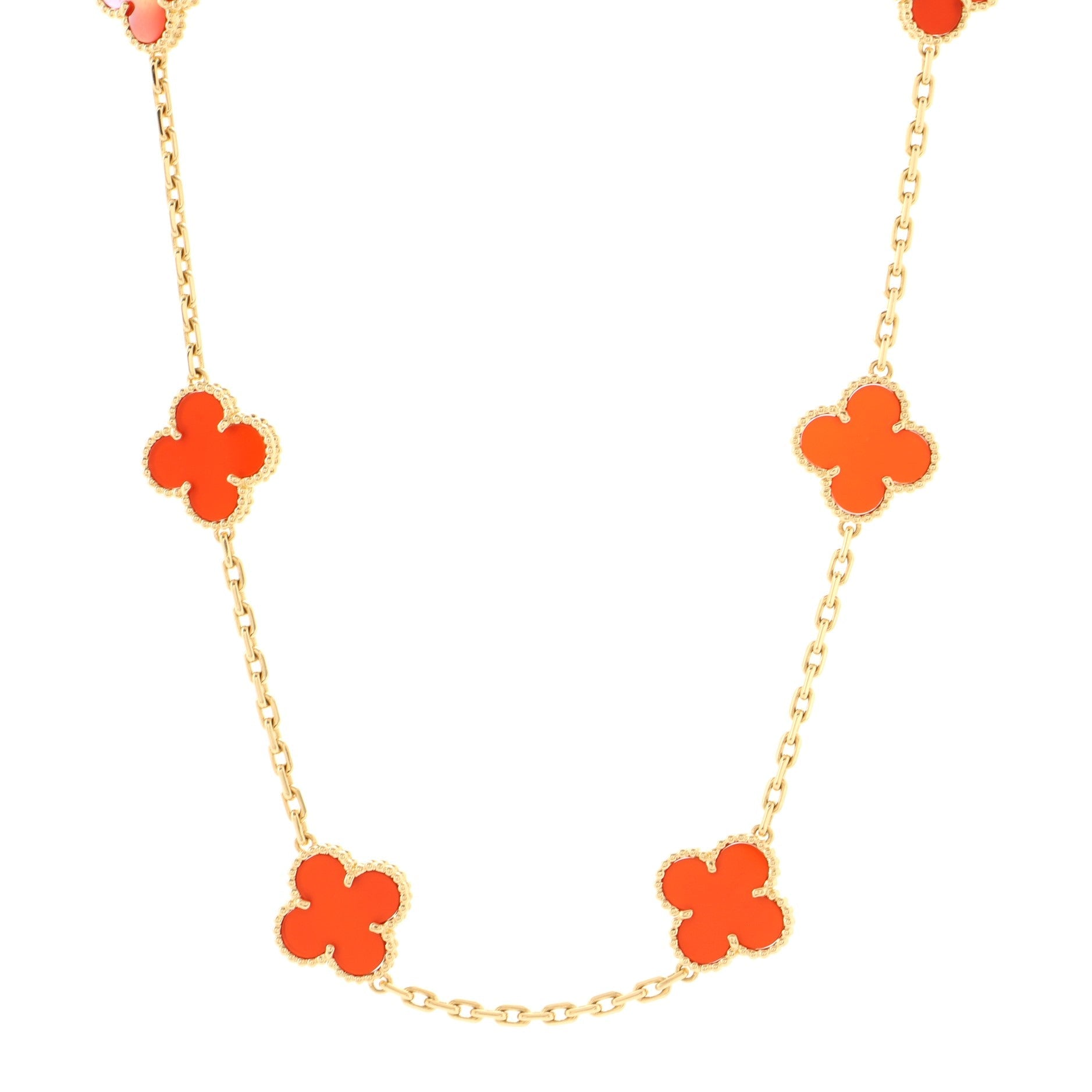 Vintage Alhambra 10 Motifs Necklace 18K Yellow Gold and Carnelian