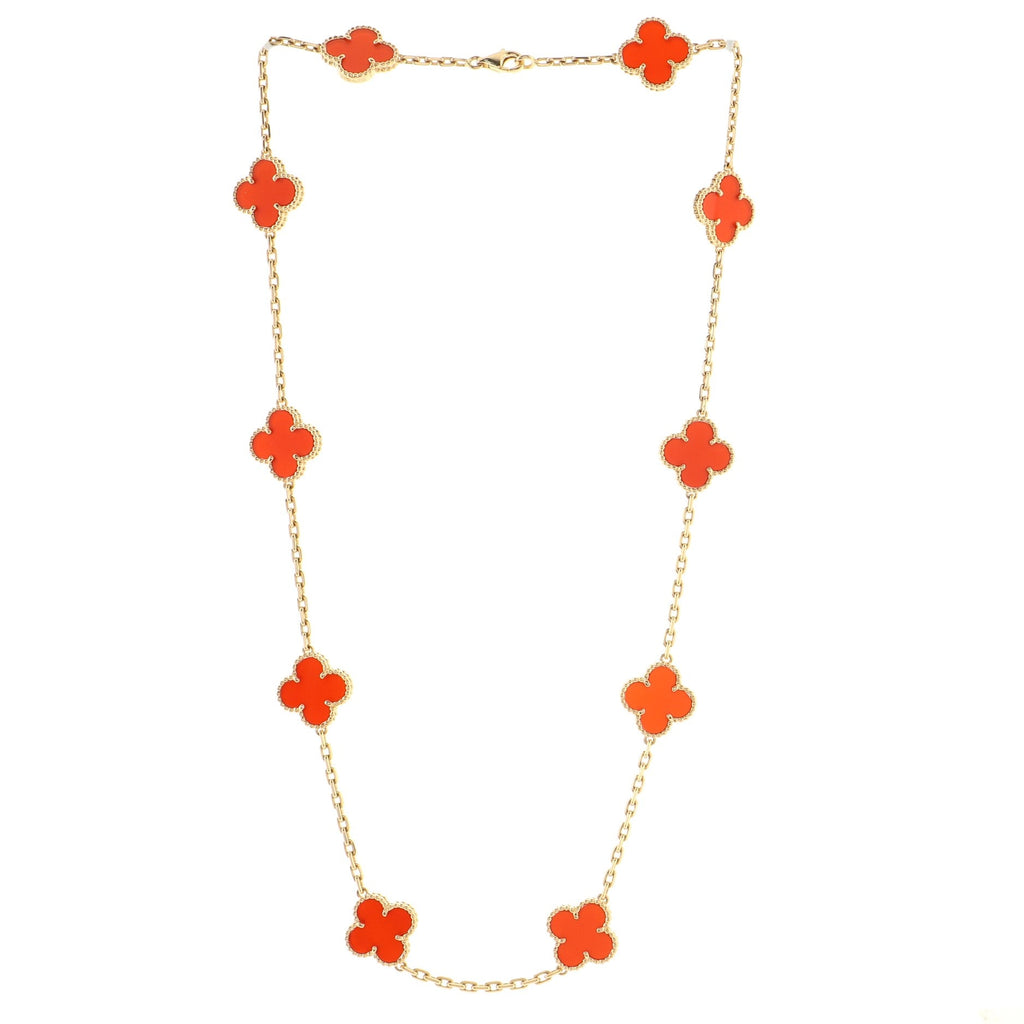 Vintage Alhambra 10 Motifs Necklace 18K Yellow Gold and Carnelian