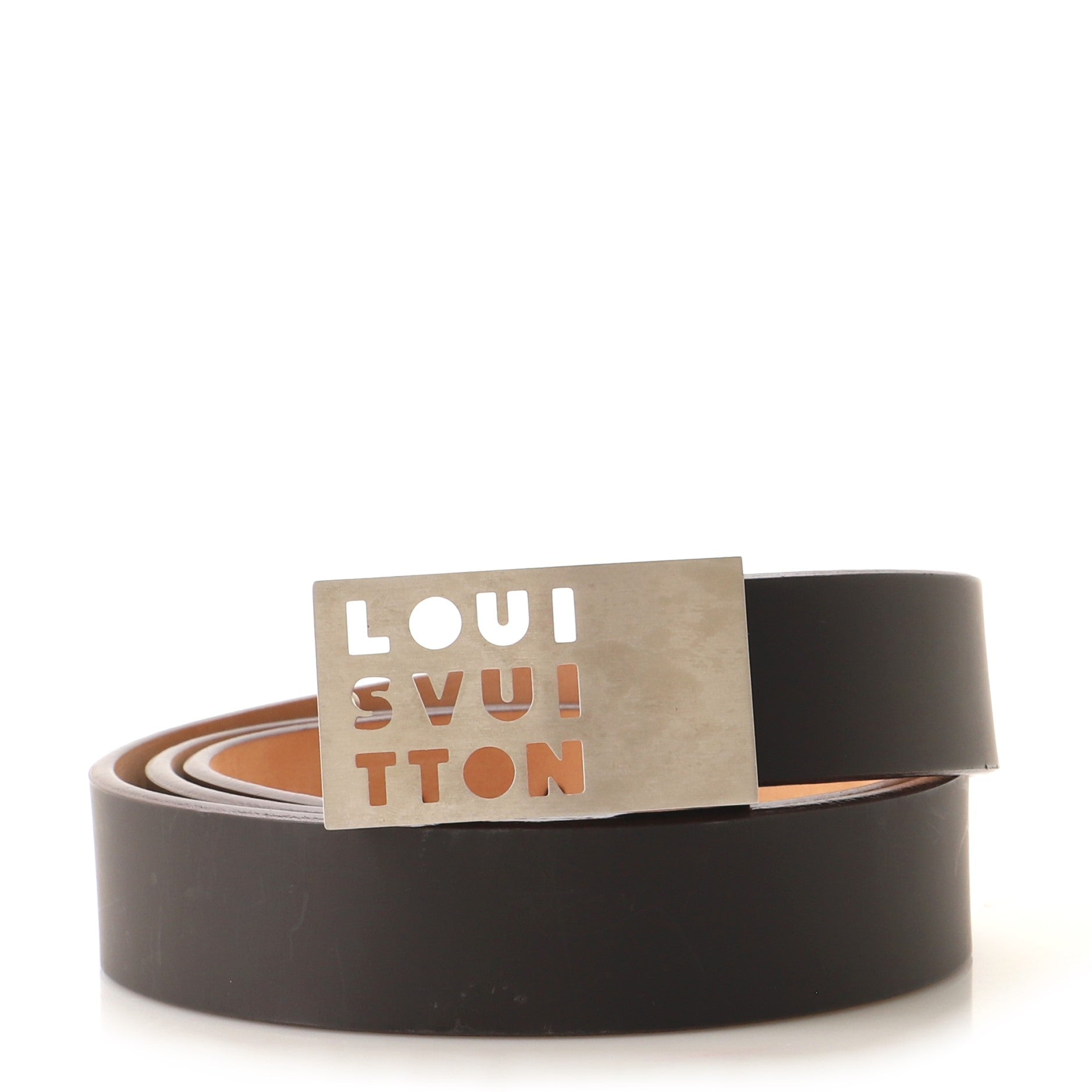 Logo Cutout Buckle Belt Leather Medium 105