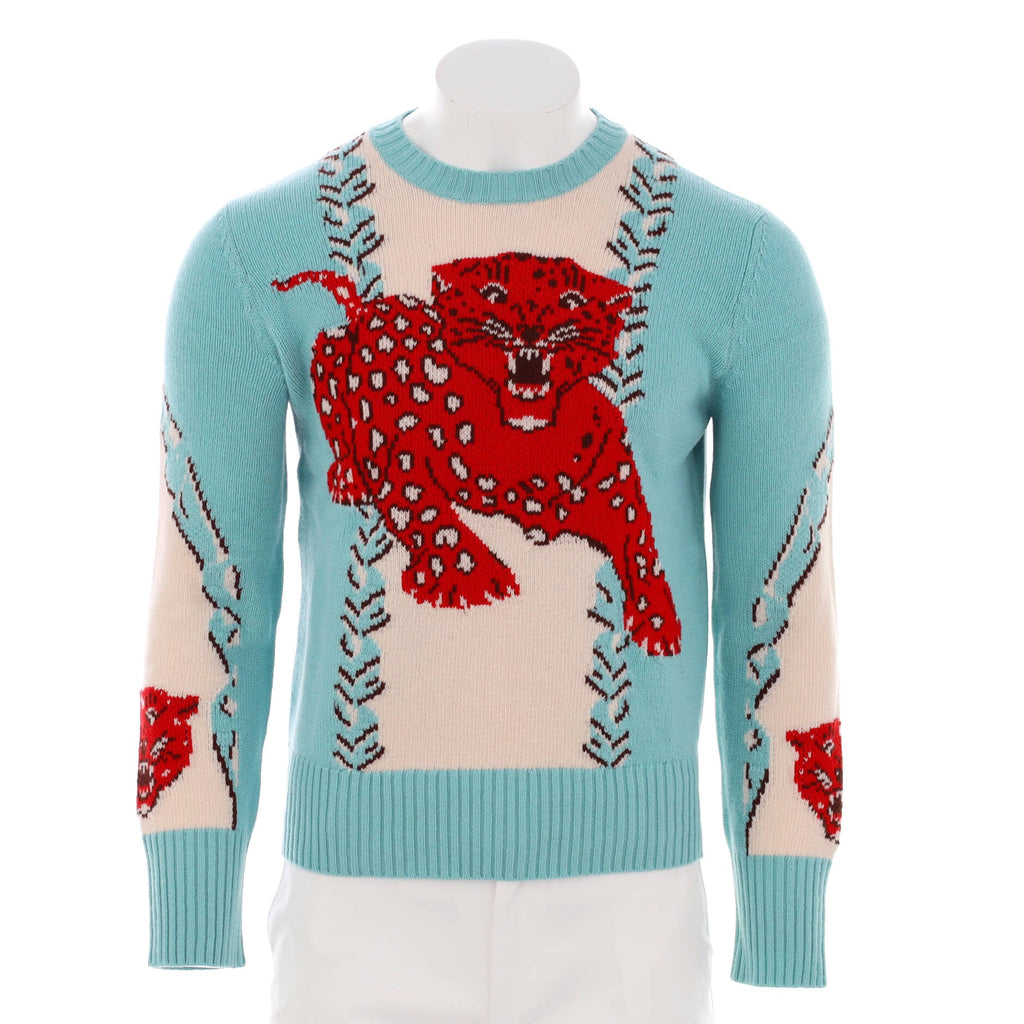 Men's Leopard Intarsia Sweater Wool