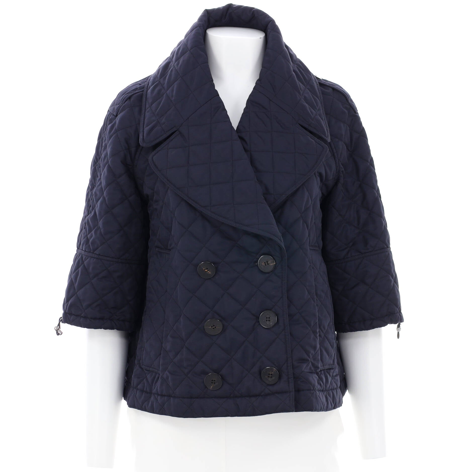 Women's Double Breasted Four Pocket Cropped Sleeve Jacket Quilted Polyester Blend