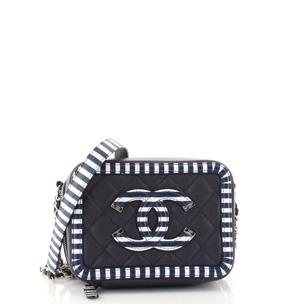 Filigree Vanity Clutch with Chain Quilted Caviar with Striped Leather Mini