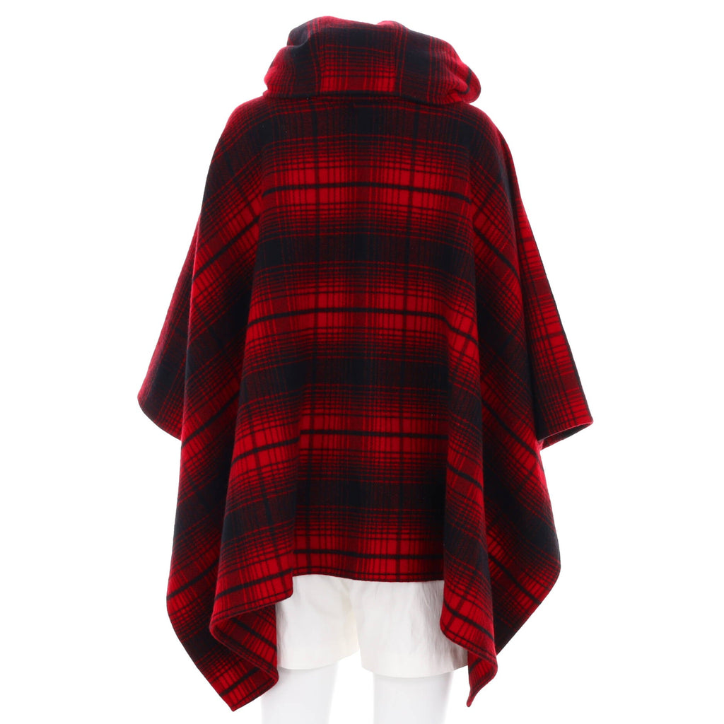 Women's Hooded Checked Poncho Wool