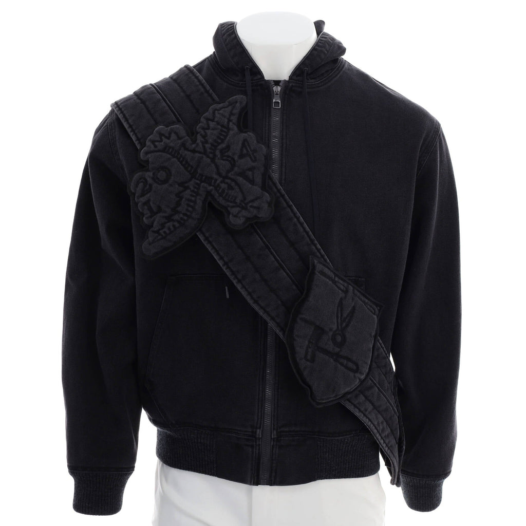 Men's Zip Through Hoodie Denim with Sash and Patches