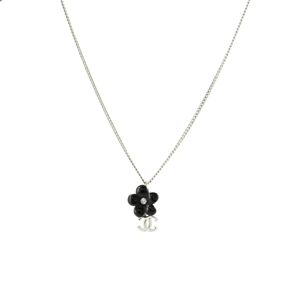 Flower CC Drop Pendant Necklace Metal with Resin and Crystal