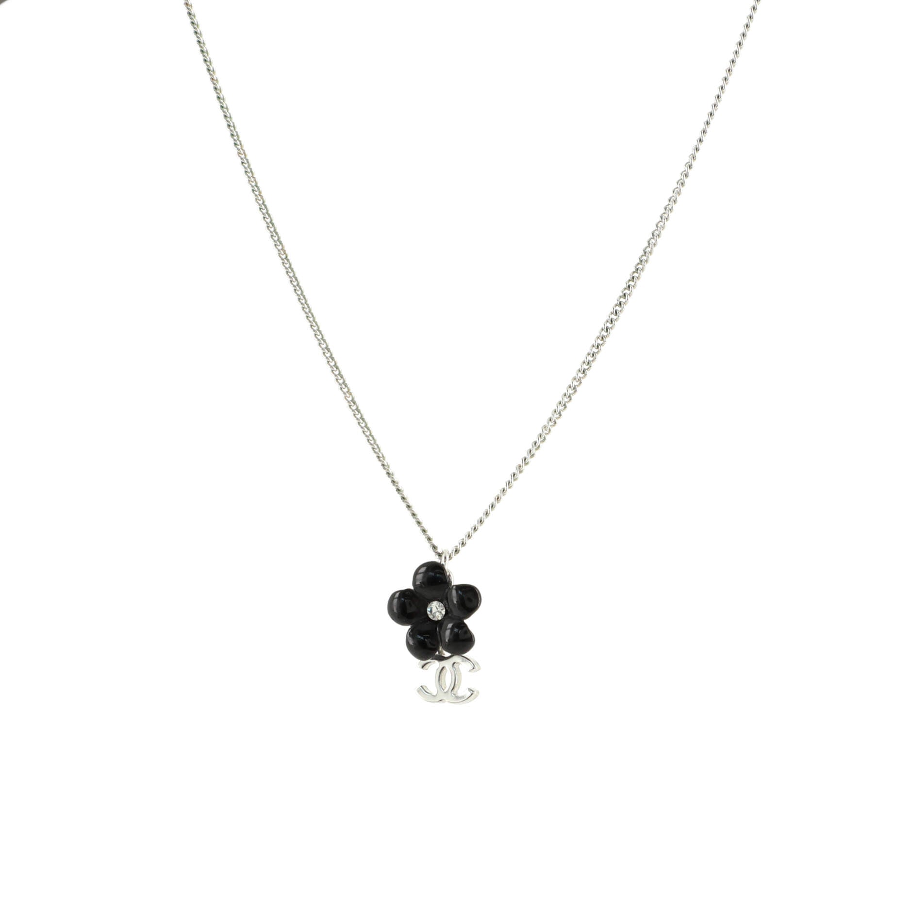 Flower CC Drop Pendant Necklace Metal with Resin and Crystal
