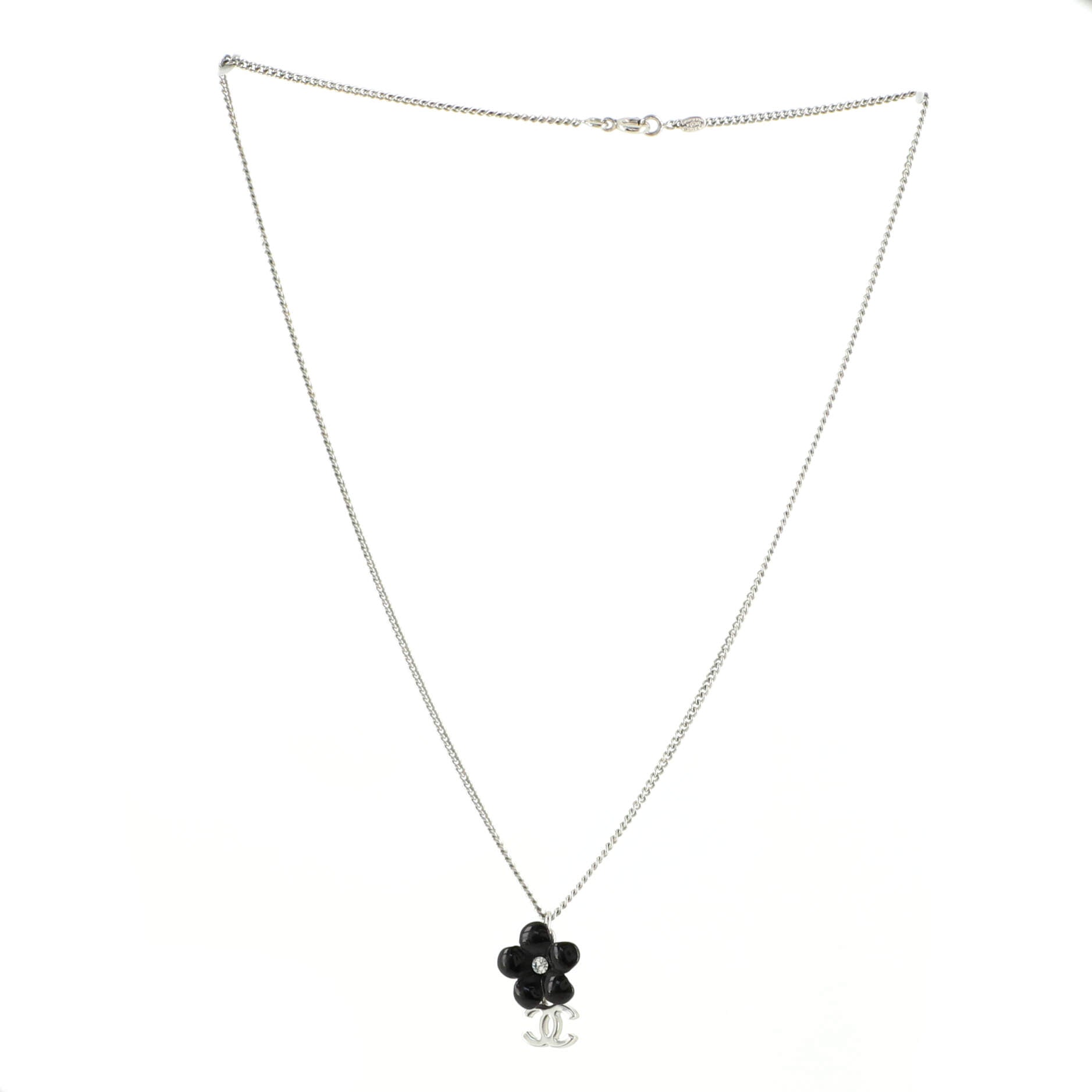 Flower CC Drop Pendant Necklace Metal with Resin and Crystal