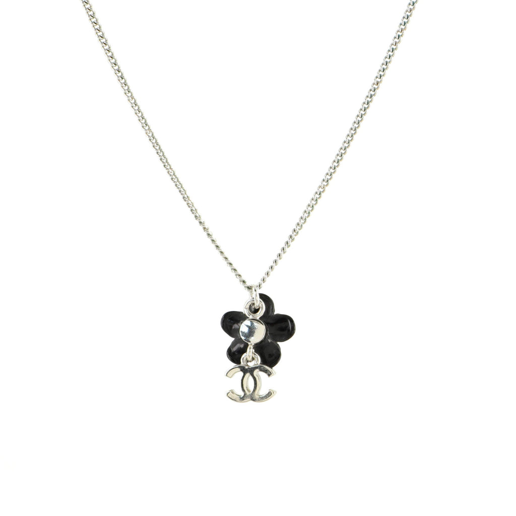 Flower CC Drop Pendant Necklace Metal with Resin and Crystal