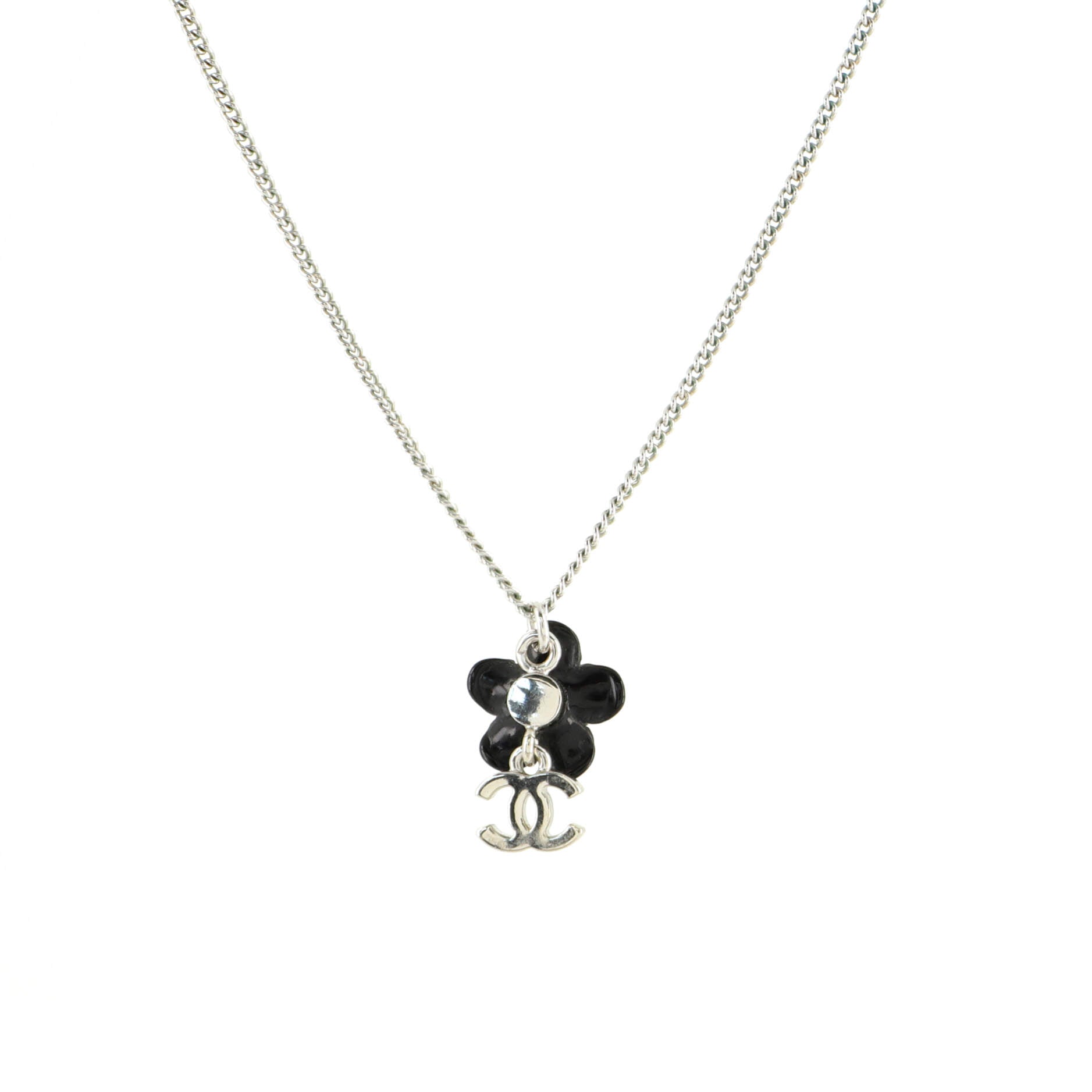 Flower CC Drop Pendant Necklace Metal with Resin and Crystal