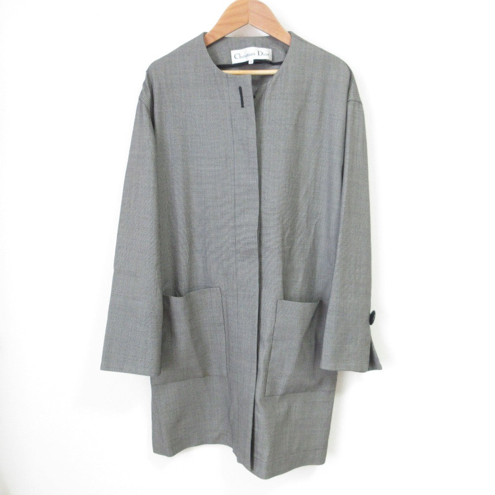 Christian Dior Vintage Wool Mid-length Collarless Jacket Coat