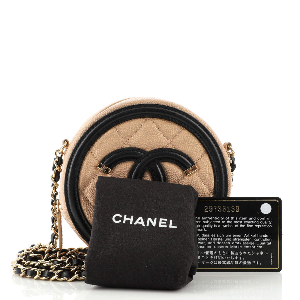 Filigree Round Clutch with Chain Quilted Caviar Mini