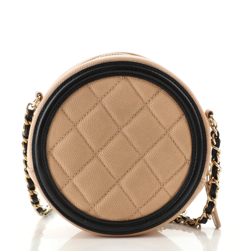 Filigree Round Clutch with Chain Quilted Caviar Mini