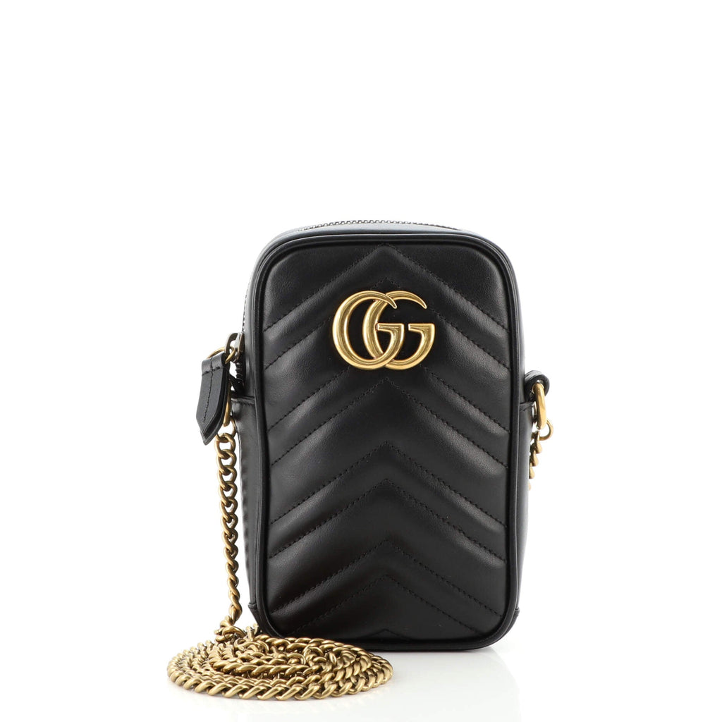 GG Marmont Vertical Phone Crossbody Bag Matelasse Leather Mini