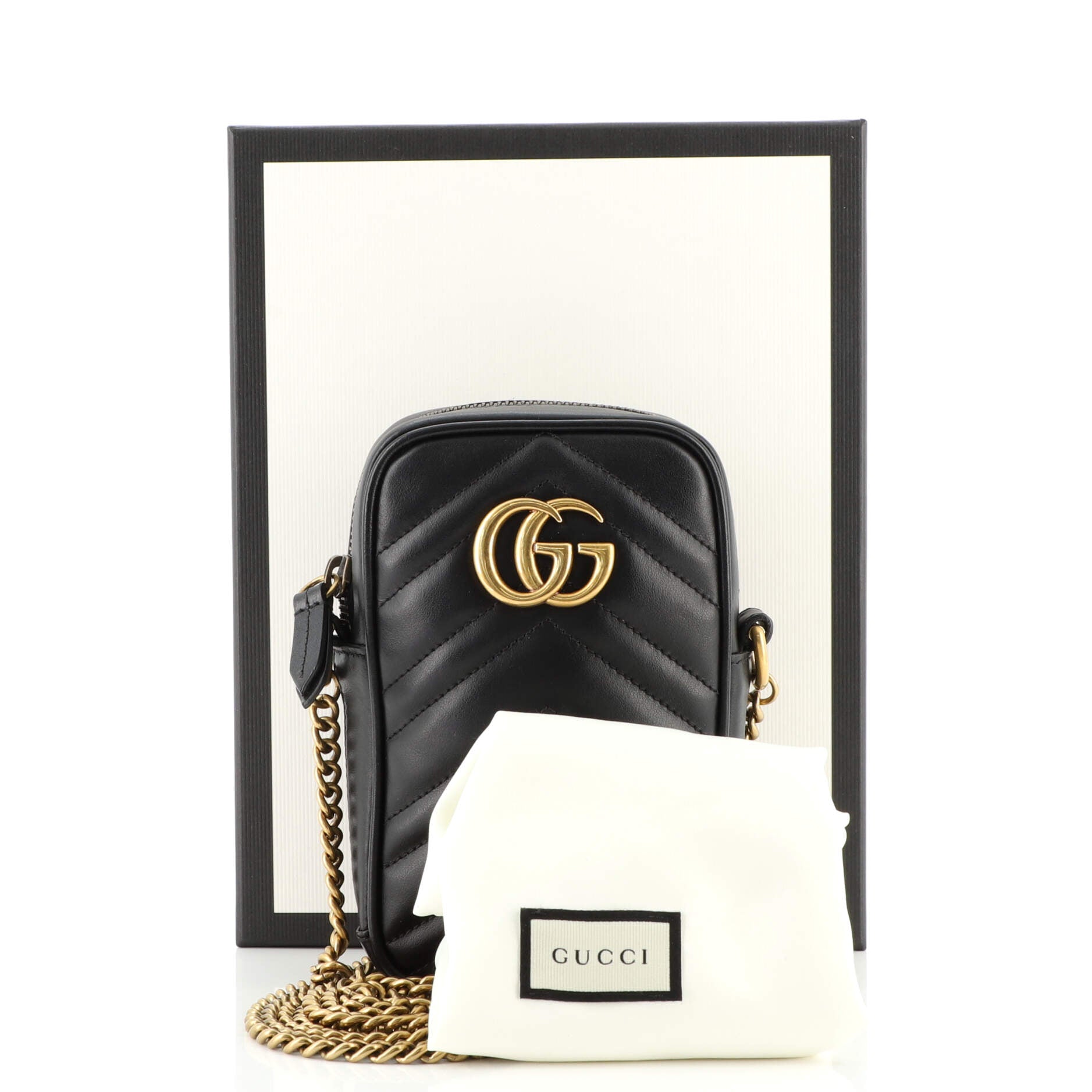 GG Marmont Vertical Phone Crossbody Bag Matelasse Leather Mini
